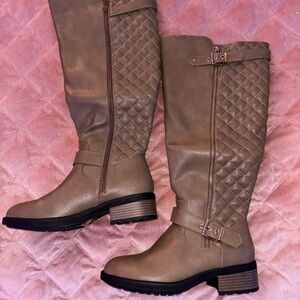 Quilted Tan Knee-High Boots